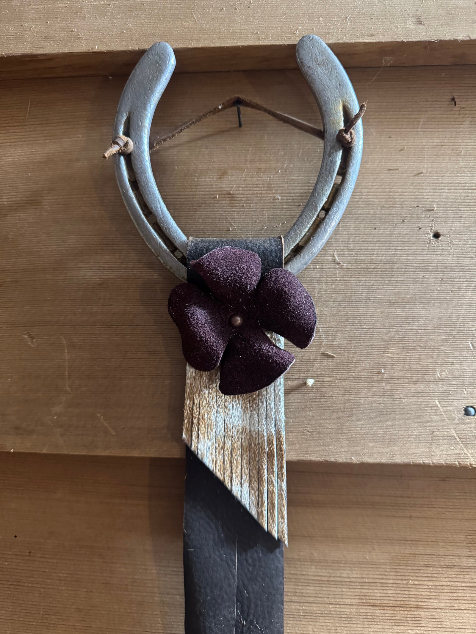 Burgundy Flower/Hide Hat Hanger