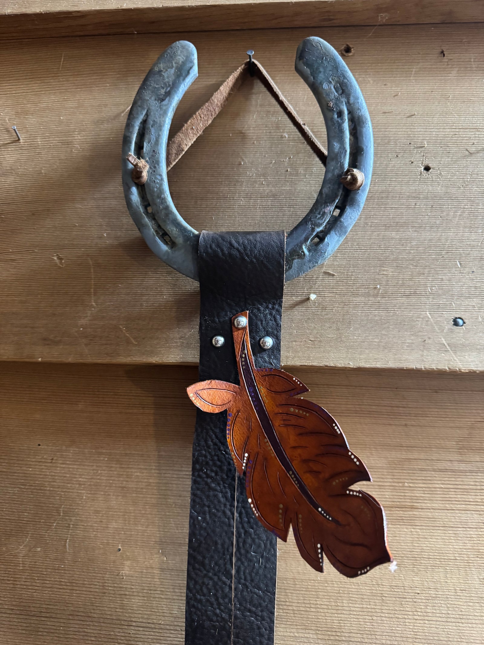 Feather and Cowhide Hat Hanger