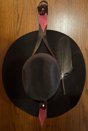 Burgundy/Pink Fringe hat hanger